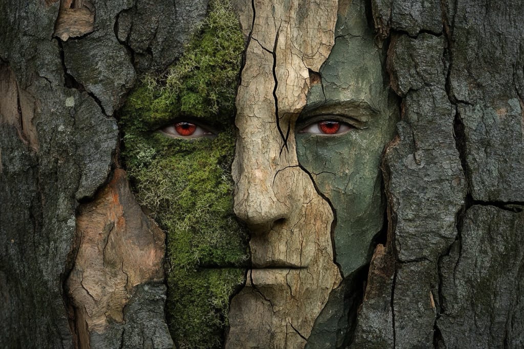 A face within rock and wood