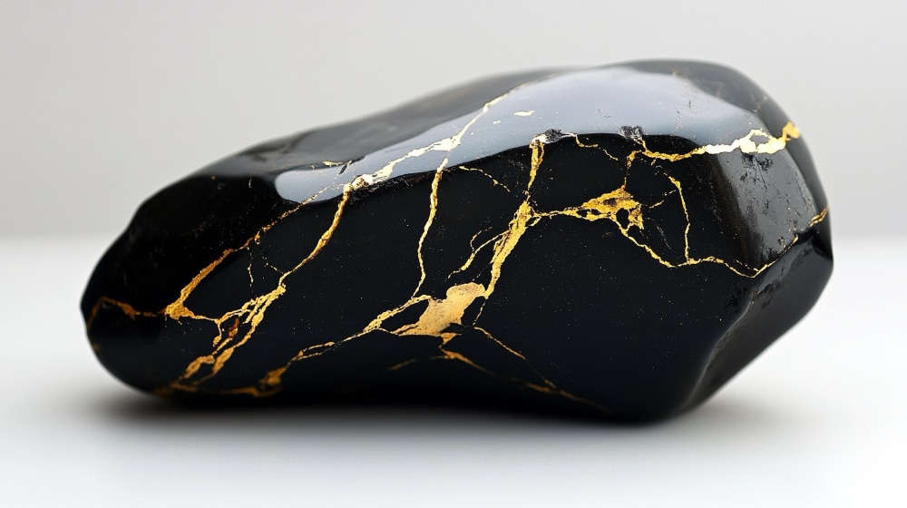 obsidian with gold veins
