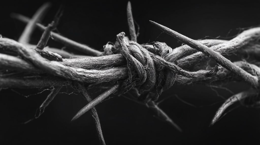 B&W photo (ai art) of tangled thorns