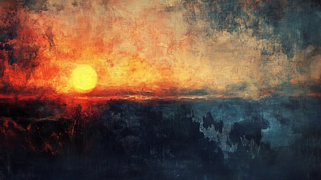 oil painting abstract expressionism dawn's victory over night.