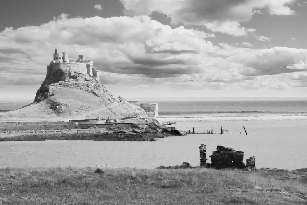lindisfarne (Holy Island) BW photo.