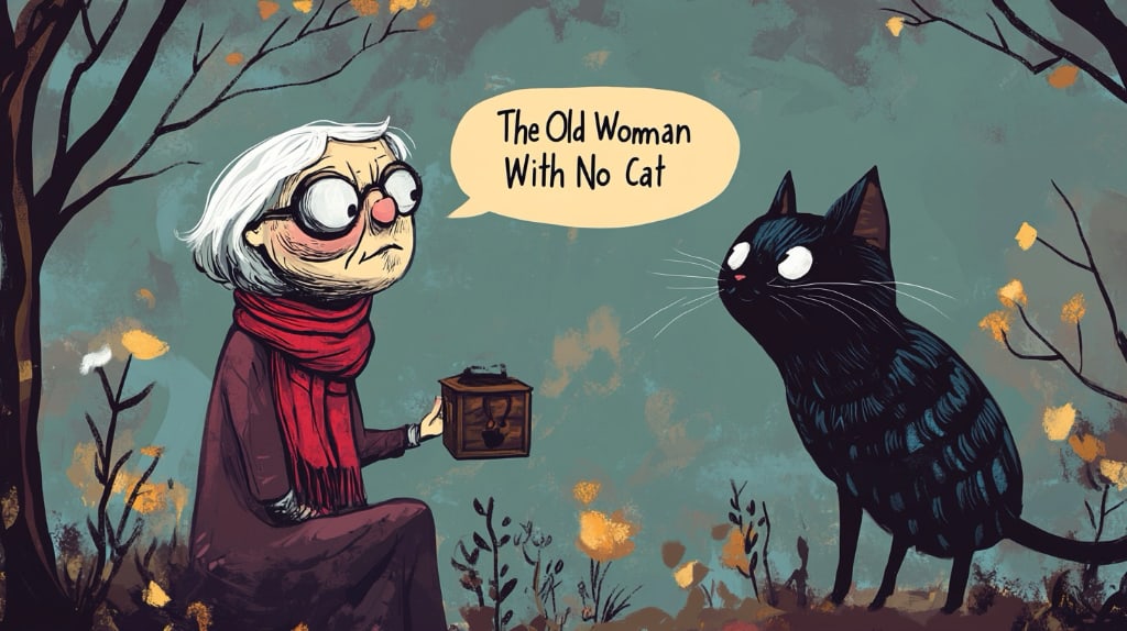 AI art: old woman holding Pandora's box talking to a cat