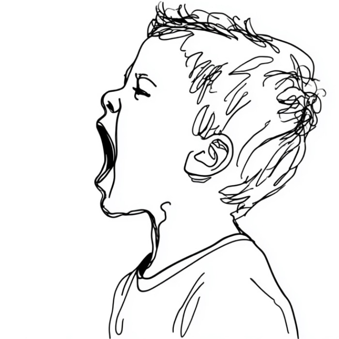 one-line drawing of a child shouting