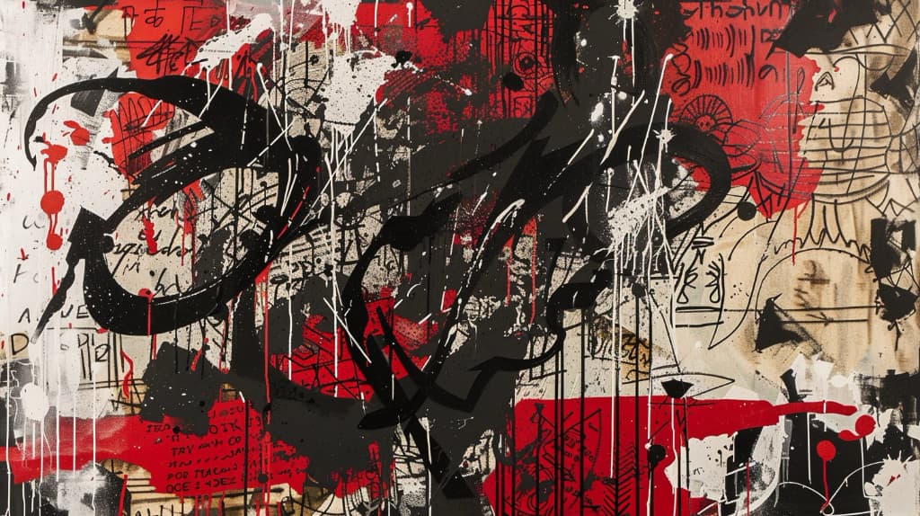 ai art. reds; black; negative space; randomness