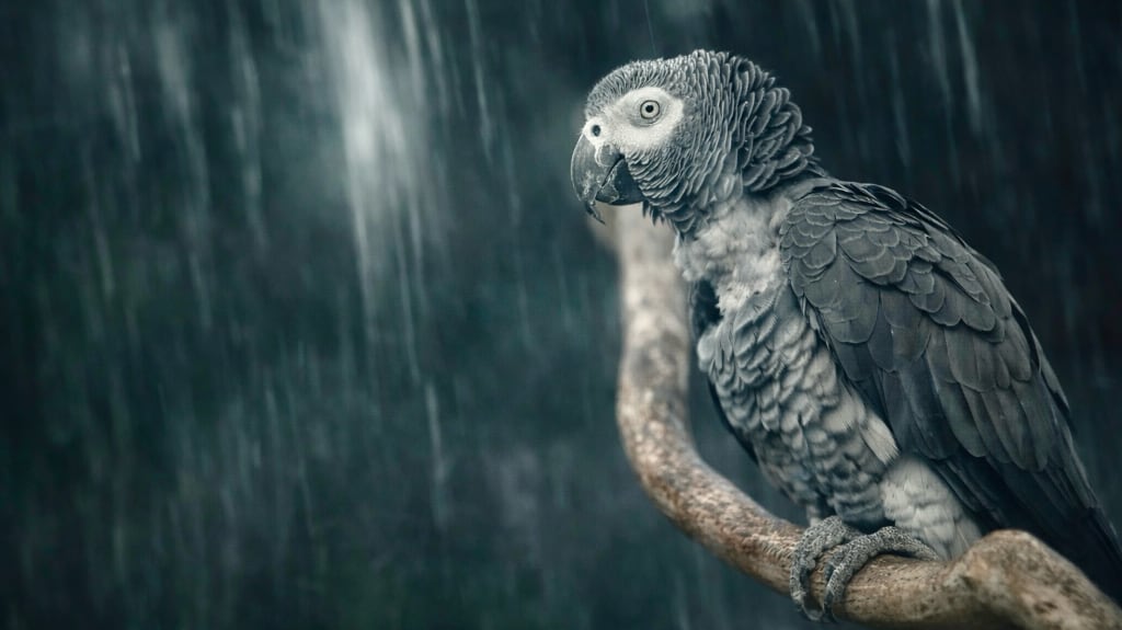 grey parrot perched on a branch