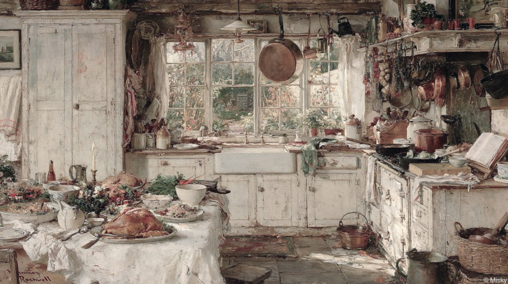 a messy kitchen. preparation for holiday meal.