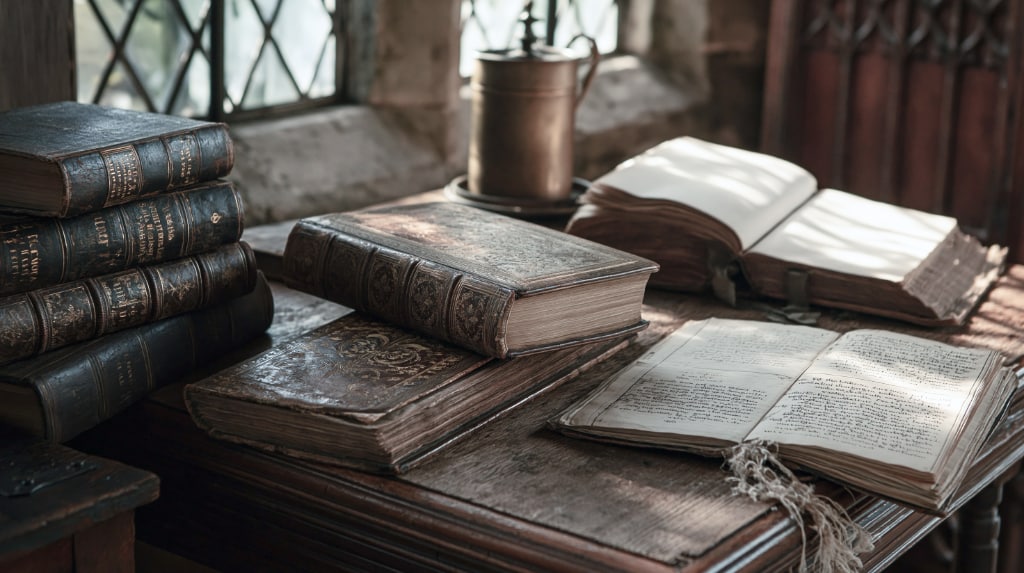 old books on a desk