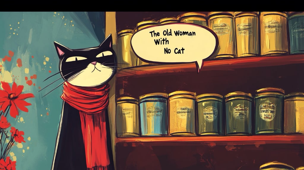the cat looking at a pantry shelf filled with tins of French sardines