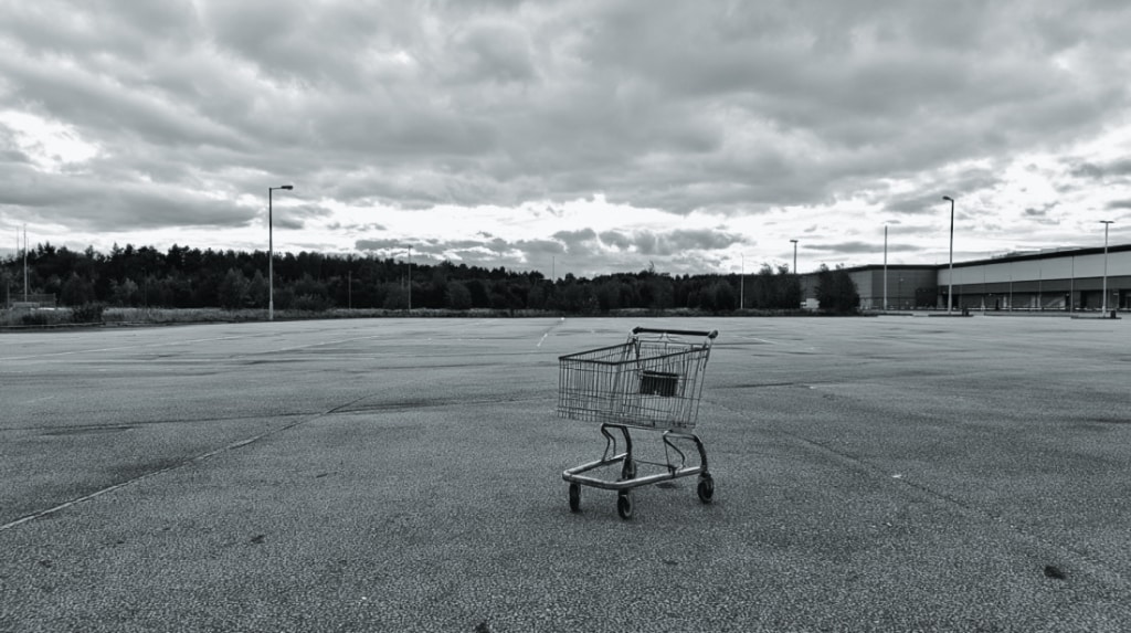 a shopping trolley in an empty carpark