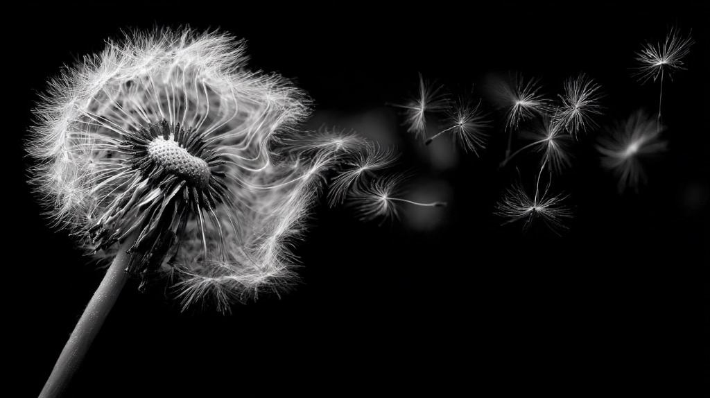 B&W image dandelion seeds